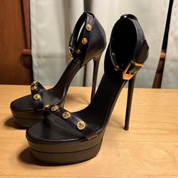 Versace Women’s Black Medusa Stud Icon Platform Sandals  - Size 41 (10 us)