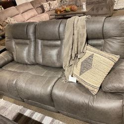 Wurstrow Smoke Leather Power Reclining Sofa


