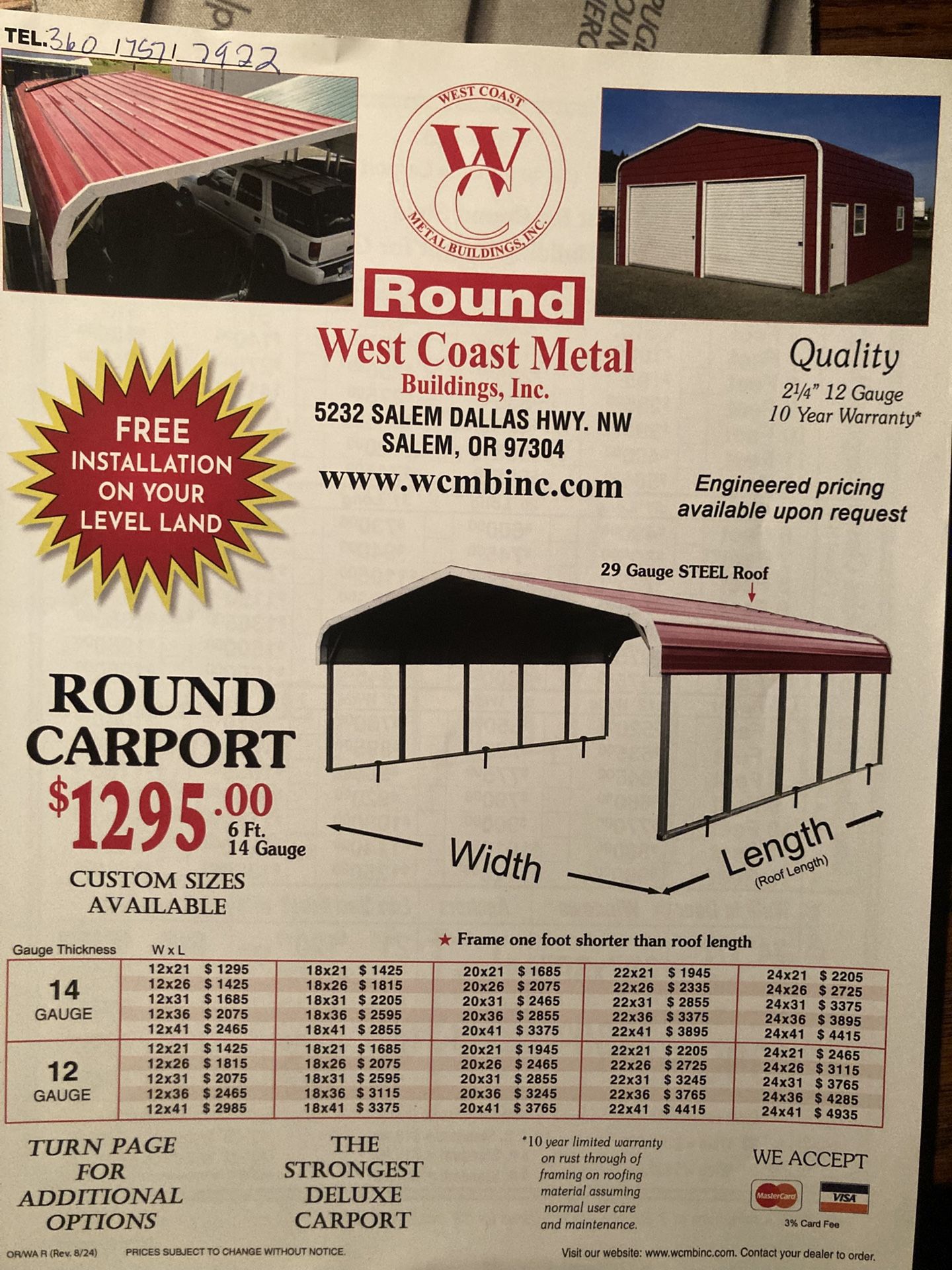 12x21' Carport, Delivered. And. Installed