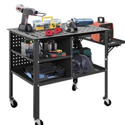 Welding Table 36" x 24" x 33.5H" w/ Storage Shelves & Wheels Welding Bench