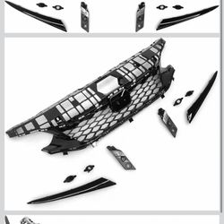 Front Upper Grille Type-R Style Grill Assembly Fit For 2022 2023 2024 Honda Civic 4-Door Sedan, Honeycomb Front Bumper Mesh Grill Kit, Glossy Black AB