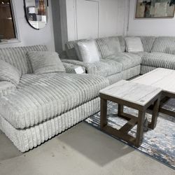 Modern Plush Corduroy Sectional Sofa w/ Chaise – Brand New