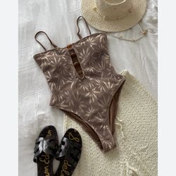 Elegant light brown one piece swimsuit