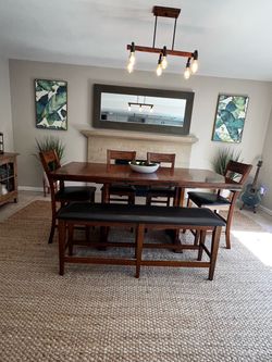 7-pc. Dining table with chairs & bench