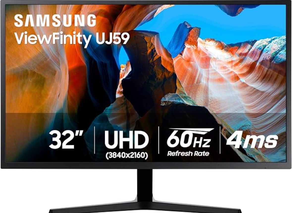 SAMSUNG 32" UJ59 Series 4K UHD (3840x2160) Computer Monitor,VA Panel, HDMI, Display Port, Eye Saver/Flicker Free Mode, FreeSync, LU32J590UQNXZA, Blac