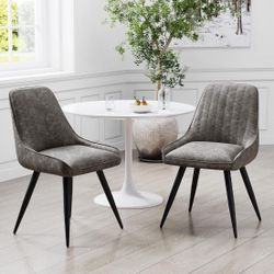 🥨Set of 2 Upholstered Dining Chairs Comfortable Modern Accent Chairs with Metal Legs,Faux Leather Industrial Side Leisure Chair