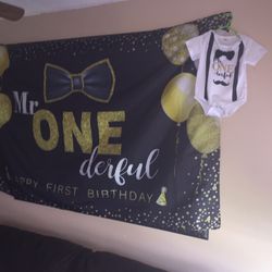 One year old birthday party banner and Onsie