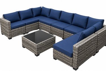 Assembled New 10 Pcs Outdoor  Patio Furniture Set Wicker Rattan Patio Conversation Set