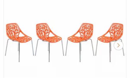 Leisuremod Indoor/Outdoor Set Of 4 Stackable Dining Chairs Orange