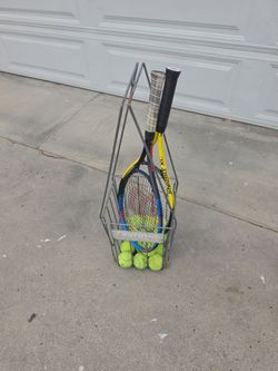 Iron basket 2 Rackets plus tennis  balls to play