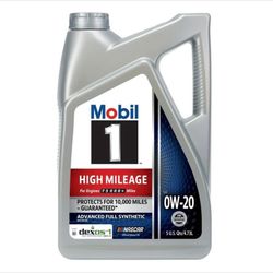 Mobil 1 High Mileage Full Synthetic Motor Oil OW-20, 5 Quart