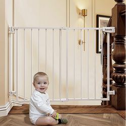 Babelio 29.7-46.5" No Bottom Bar Baby/Dog Gate for Stairs, House and Doorways, Auto Close Safety Pet Gates with Large Walk Thru Door, Hardware Mount,