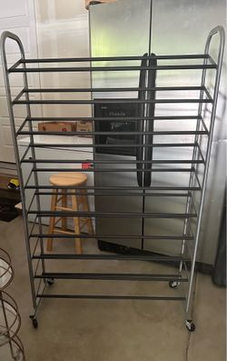 50-Pair 10-Tier Metal Closet Shoe Tower with Wheels Rack