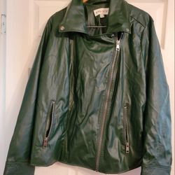 Women's PLUS Size AVA & VIV brand Emerald Green  Leather Moto Jacket Size 3x