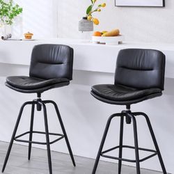 Swivel Bar Stools Set of 2, 28" Double-Layer Upholstered Counter Height Bar Stools with Back, Faux Leather Barstools for Kitchen Island (Black, 2PCS 2