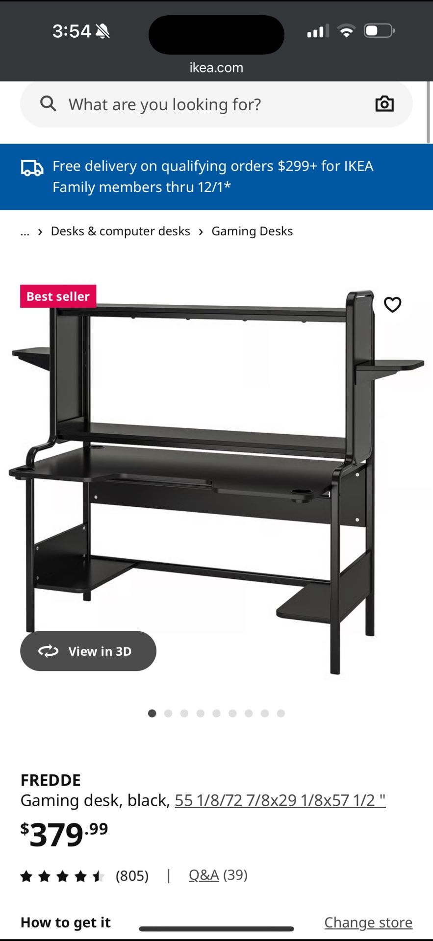 IKEA FREDDE Gaming Desk – Like New – Black