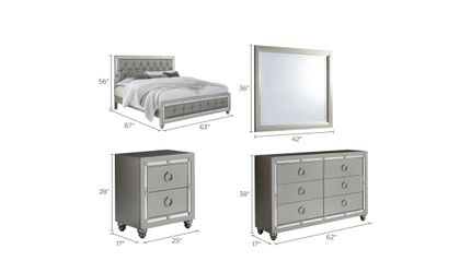 Modern Glam Bedroom Set – Bed, Dresser with Mirror, Nightstand