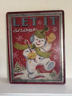 Let It Snow Snowman Metal Christmas Picture