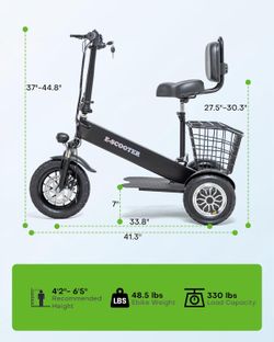 Three-wheel folding electric scooter trike 500W 36V