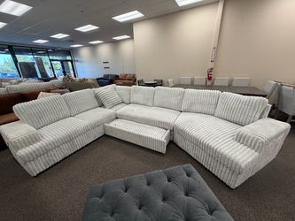 Large Cream Corduroy Sectional Sofa