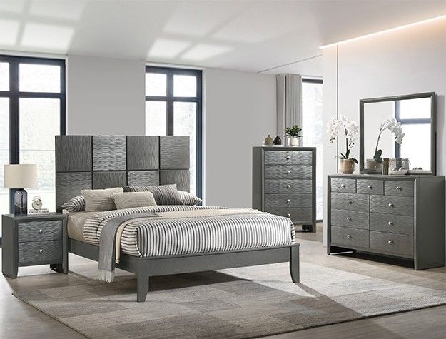 In Stock Special Gunmetal Color Queen Size 5pc Complete Bedroom Set Special