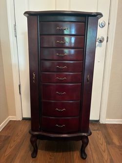 Large Cherry Finish Jewelry Armoire with Mirror – Standing Jewelry Box