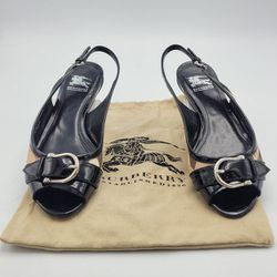 Burberry Nova Check Patent Leather Sling Back Sandals