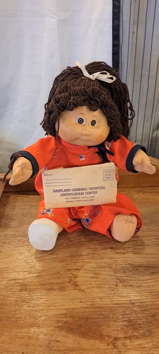Vintage Cabbage Patch Kids Doll, Brunette Ponytail Cabbage Patch Girl Doll