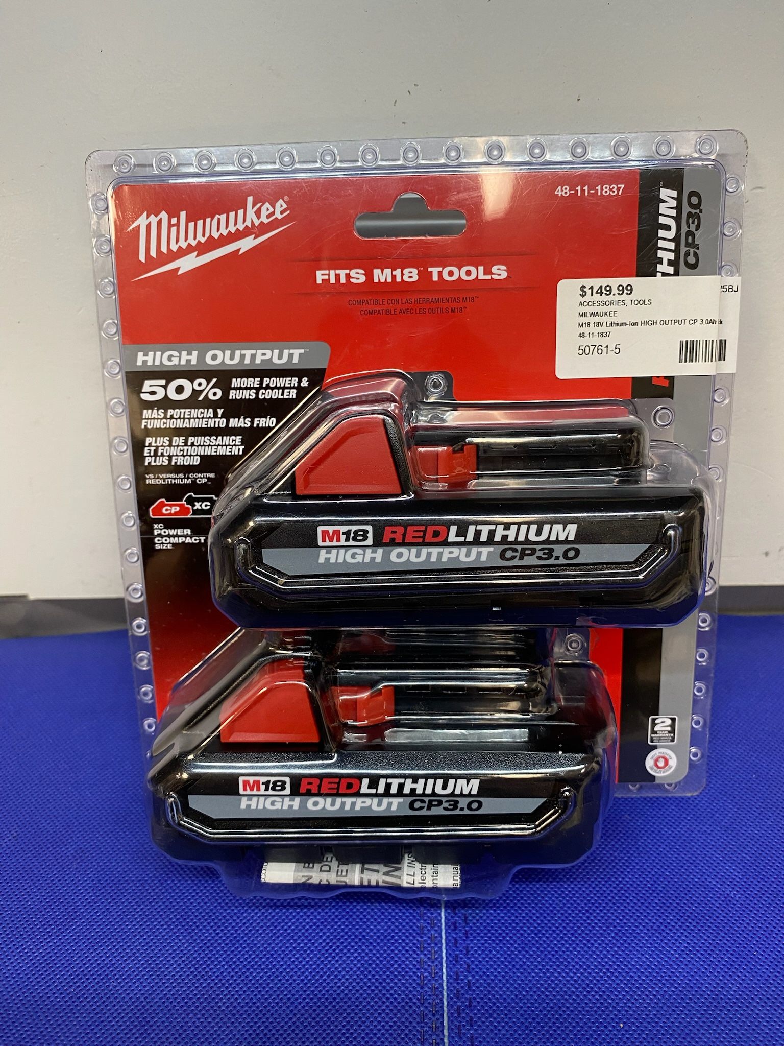 Milwaukee 48-11-1837 M18 18V Lithium-Ion HIGH OUTPUT CP 3.0Ah Battery Pack (2-Pack)