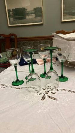 Six Glass Liminarc France Green Wine Glasses