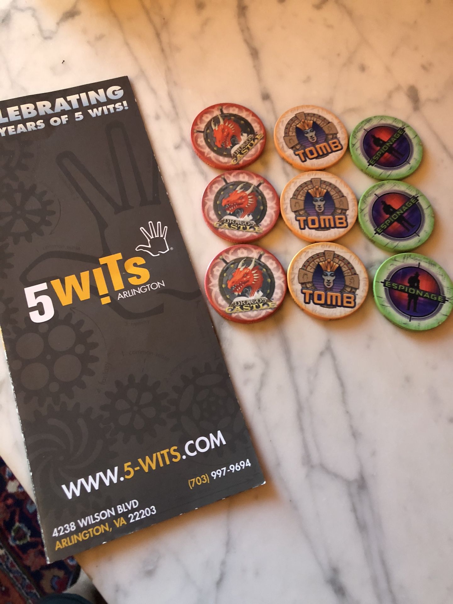 5 Wits Adventure Tokens 3 sets of three