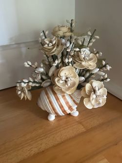 Vintage capiz and shell faux floral centerpiece