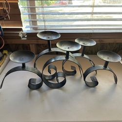 Wrought Iron black heavy Candle Holder LARGE 5 Pillar Scroll 25w x 6d x 11”h