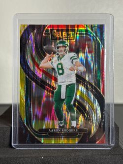 Aaron Rodgers 2024 Panini Select Holo Prizm Card Jets