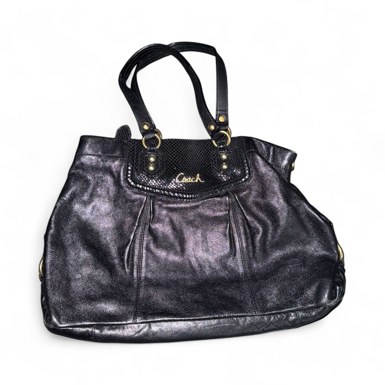 Coach Carryall Ashley F19243 Vermillion Purse Satchel Black Cowhide Leather Bag