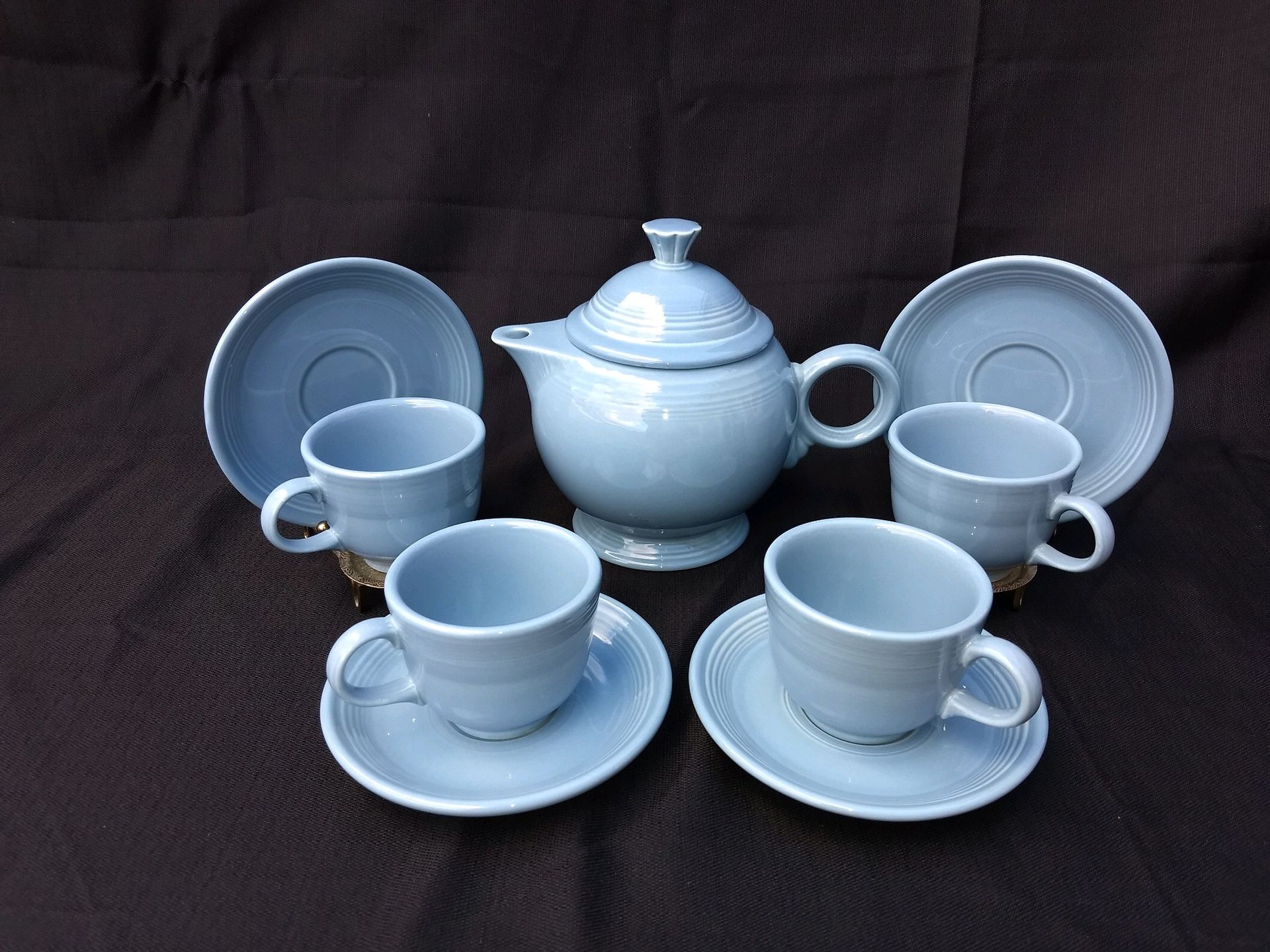 Fiestaware periwinkle teapot and cups