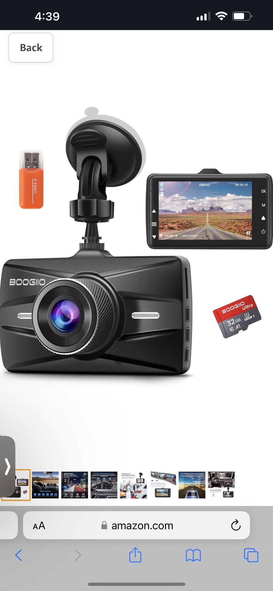 Dash Cam Front with 32G SD Card, BOOGIIO 1080P FHD Car Driving Recorder