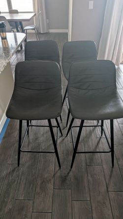 Set of 4 Gray Faux Leather Bar Stools