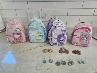 Mini backpacks and earrings