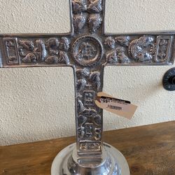 Ornate Silver Cross Decor 