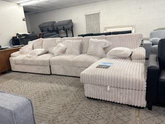 New Beige Corduroy Sectional With Storage. Free Delivery!