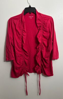 Womens XL Coldwater Creek Pink Ruched 3/4 Sleeve Cardigan