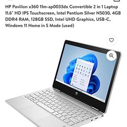 HP Pavilion x360 11m-ap0033dx Convertible 2 in 1 Laptop 11.6" HD IPS Touchscreen,