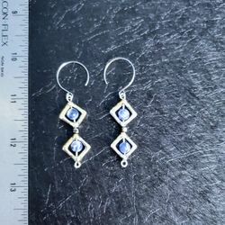 Marble Blue Beads, Silver Fish Hook Style Approx 2 1/2” long