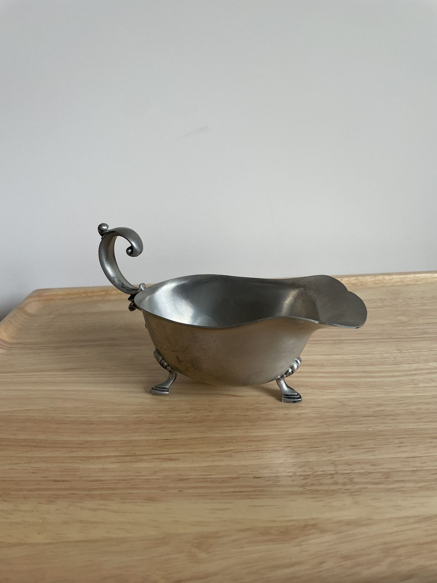 Vintage Pewter 3 Footed Gravy Boat / Pitcher