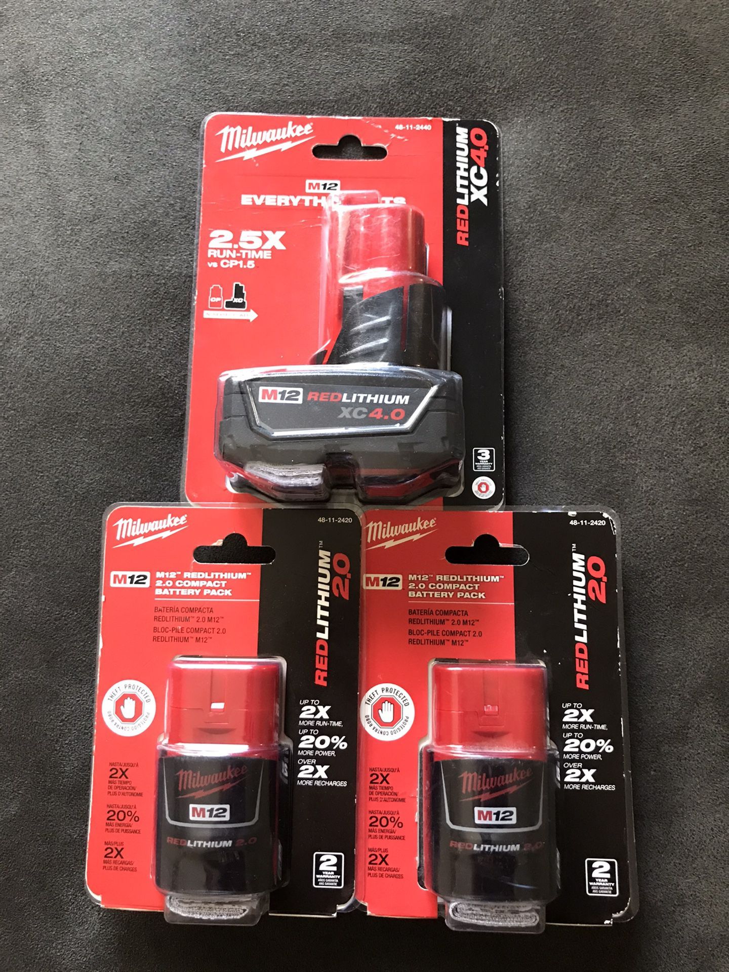 Milwaukee Batteries M-12 2 -2.0 & 1- 4.0 XC