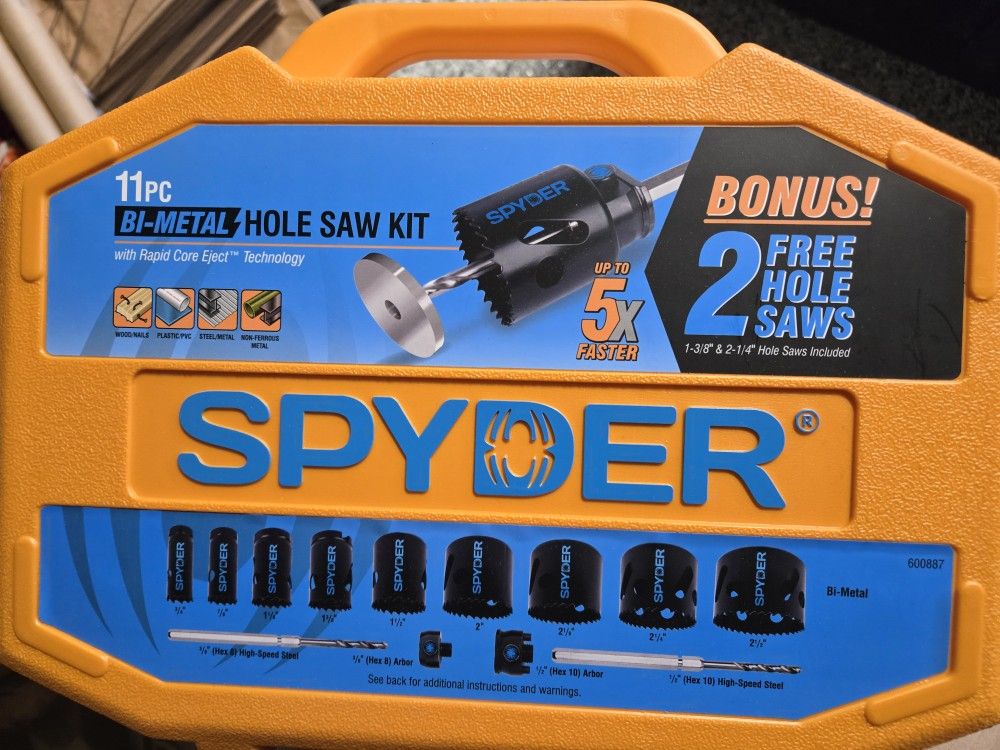 Spyder Bi-metal Arbored Adjustable Hole Saw Kit Set (11-Piece) with Hard Case