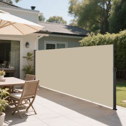 Retractable Side Screen Awning, UV Resistant, Waterproof, Patio Privacy Screen for Garden, Balcony, Courtyard(Dark Grey), 118 x 71-Beige