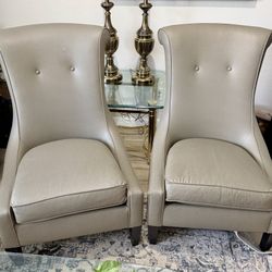 2 Bernhardt MCM Leather High Back Accent Living Room Chairs Chair