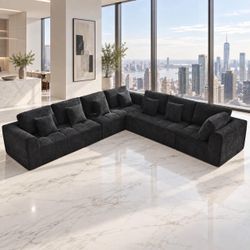 Black Chenille Oversized Boneless L-Shape Sectional Sofa.